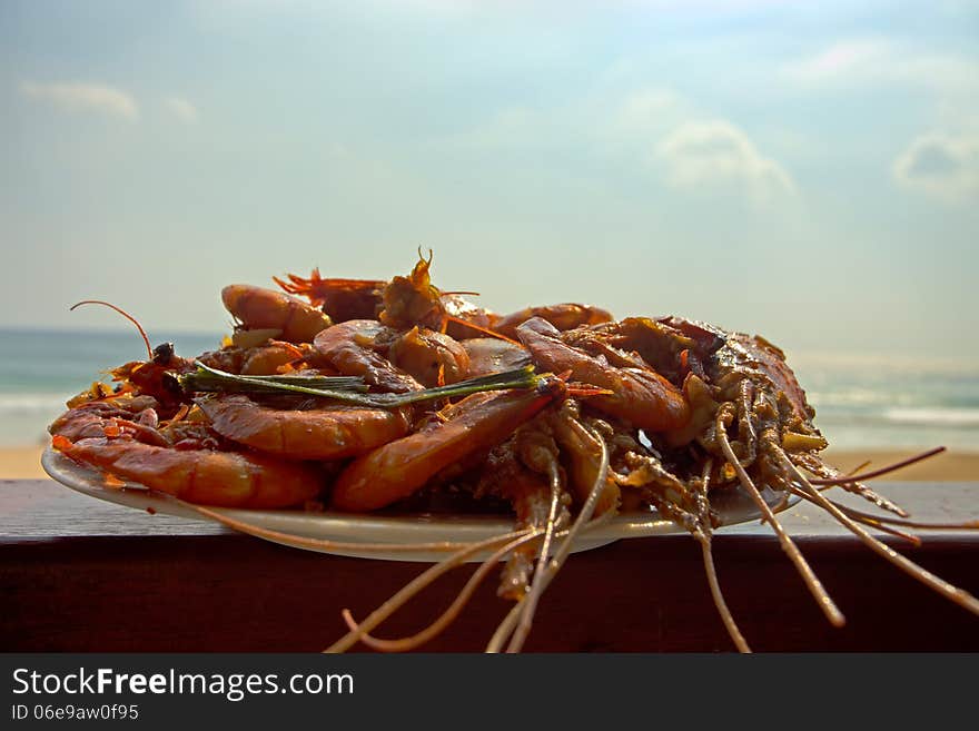 Prepared seafood with shrimps and lobsters