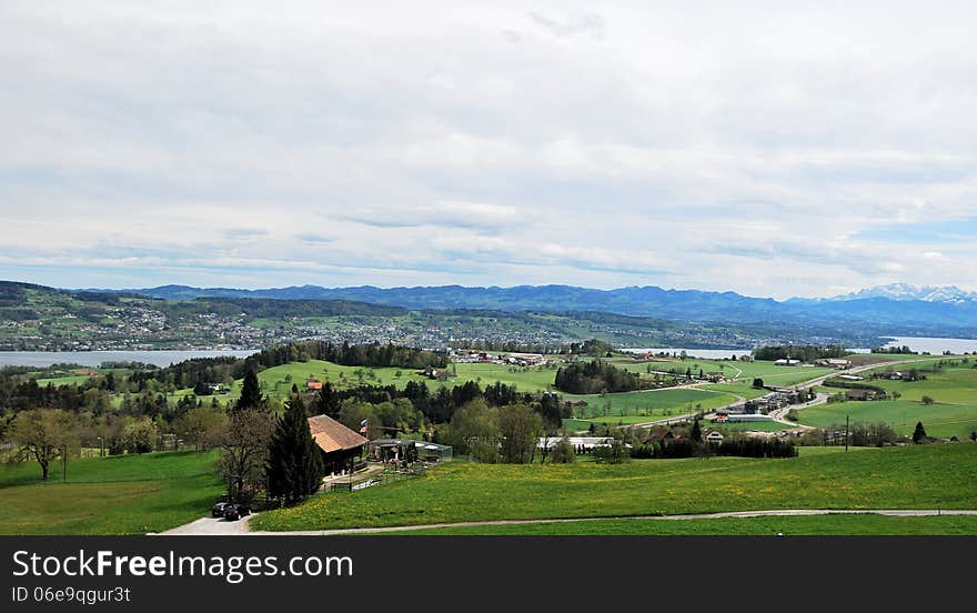 Aerial view of a swiss country village