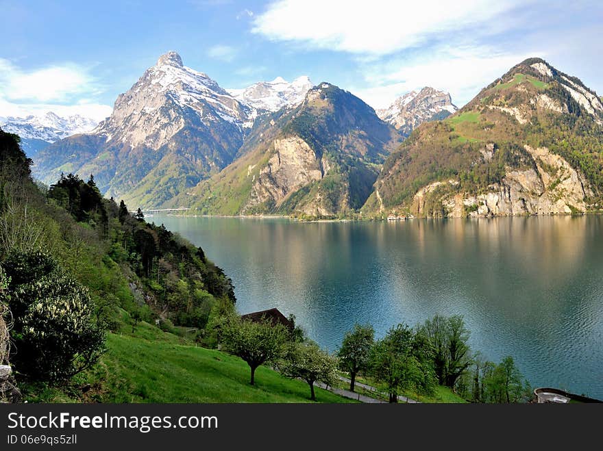 Aerial view of a swiss country village.