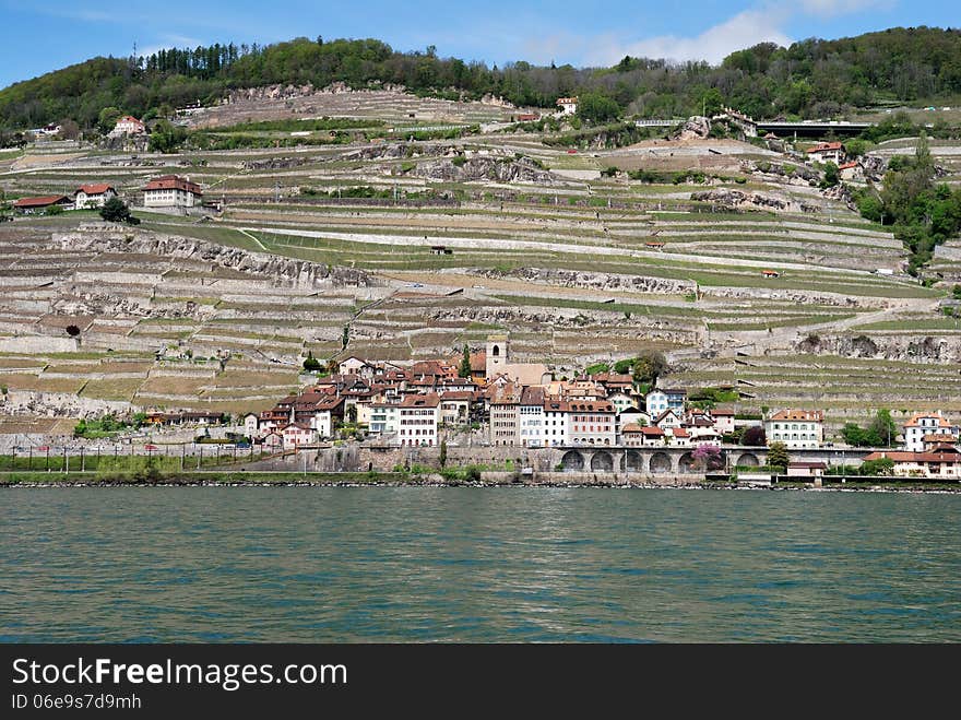 Aerial view of a swiss country village.