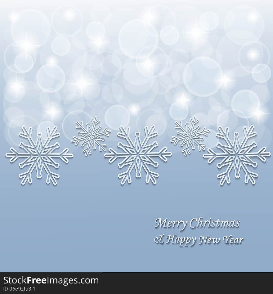 Christmas background with 3d snowflakes and stars