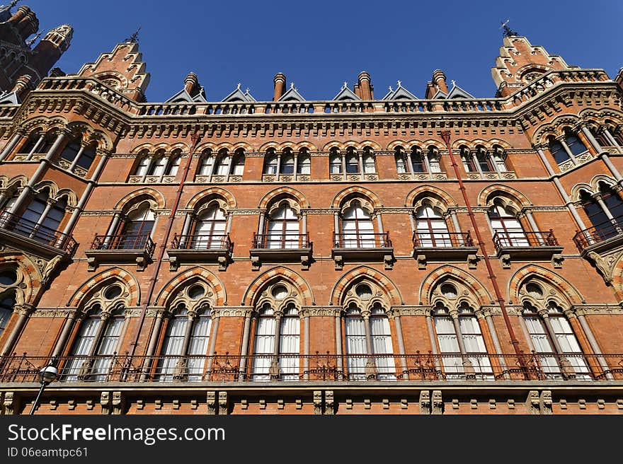 Facade of victorian train station, London, england. Facade of victorian train station, London, england