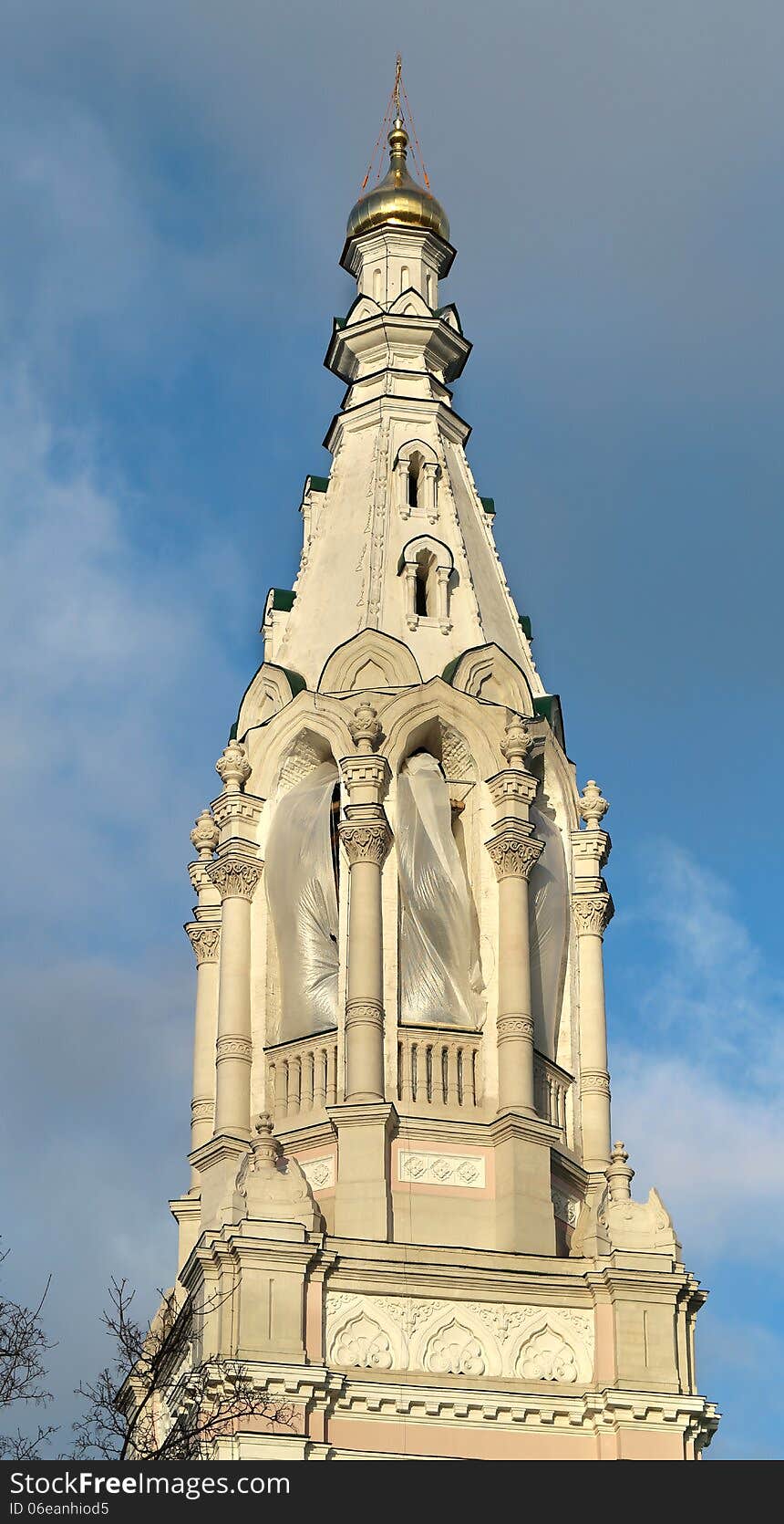 Bell tower of St. Sophia Cathedral in Moscow sunlight