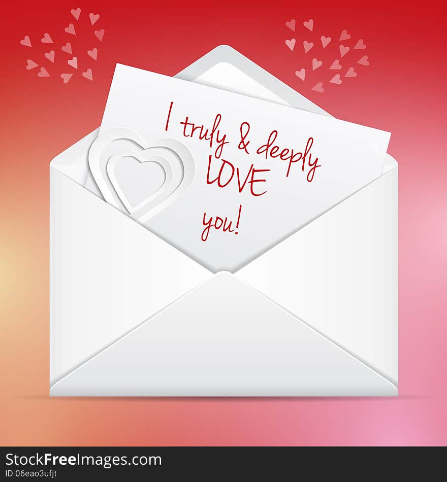Love letter in envelope. I truly and deeply love you.