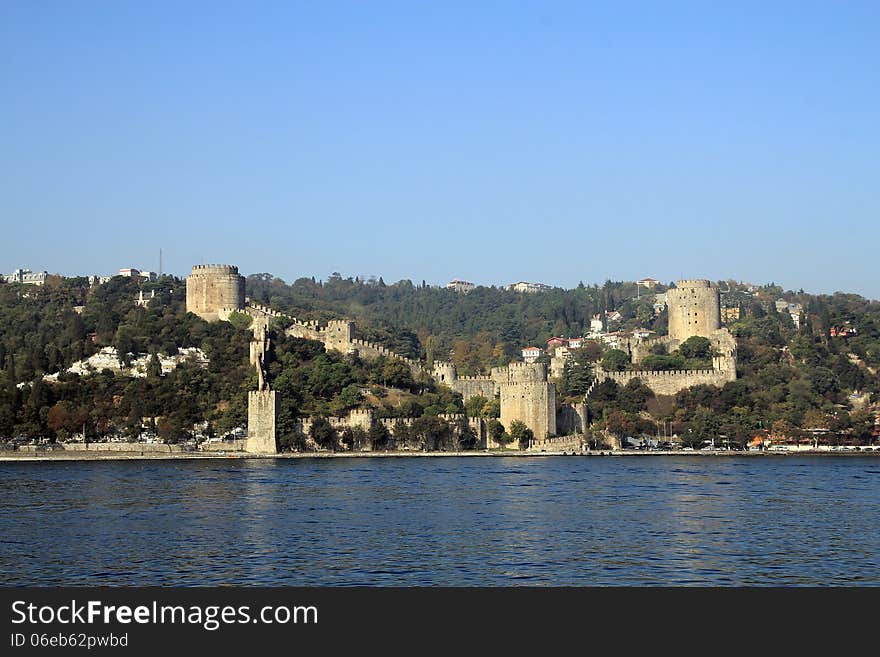 Sea landscape with the castle on the hill