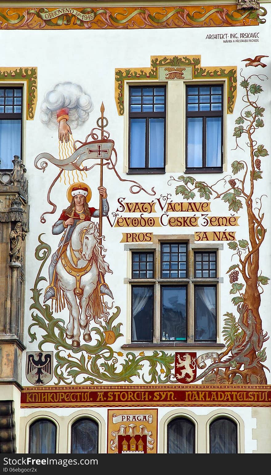 Ornament on beautiful old building, Prague Czech republic