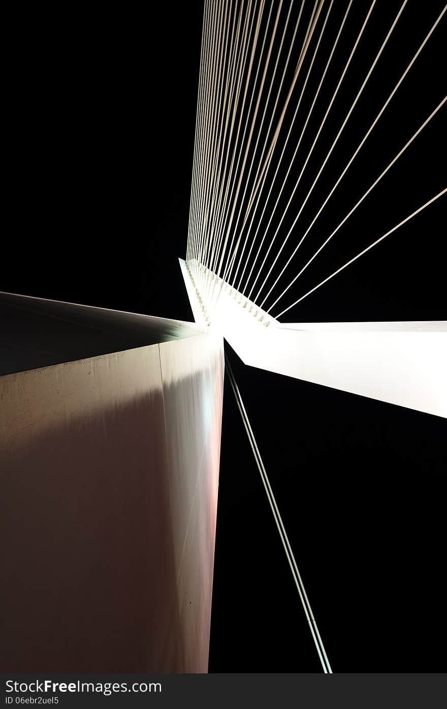 Abstract View of Big White Suspension Bridge Cables at Night