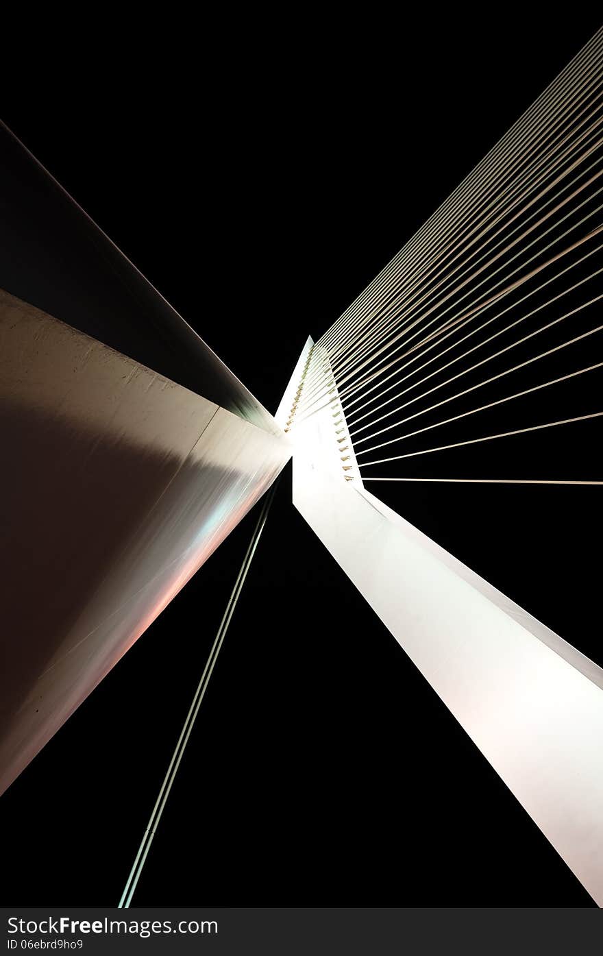 Abstract View of Big White Suspension Bridge Cables at Night