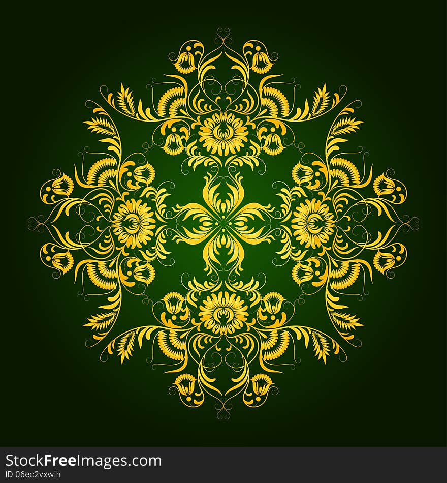 Filigree floral pattern on a green background. Vector illustration EPS 10. Filigree floral pattern on a green background. Vector illustration EPS 10.