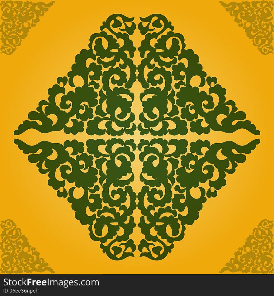 Filigree floral pattern on a yellow background. Vector illustration EPS 10. Filigree floral pattern on a yellow background. Vector illustration EPS 10.