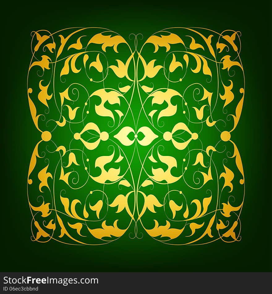 Filigree floral pattern on a green background. Vector illustration EPS 10. Filigree floral pattern on a green background. Vector illustration EPS 10.