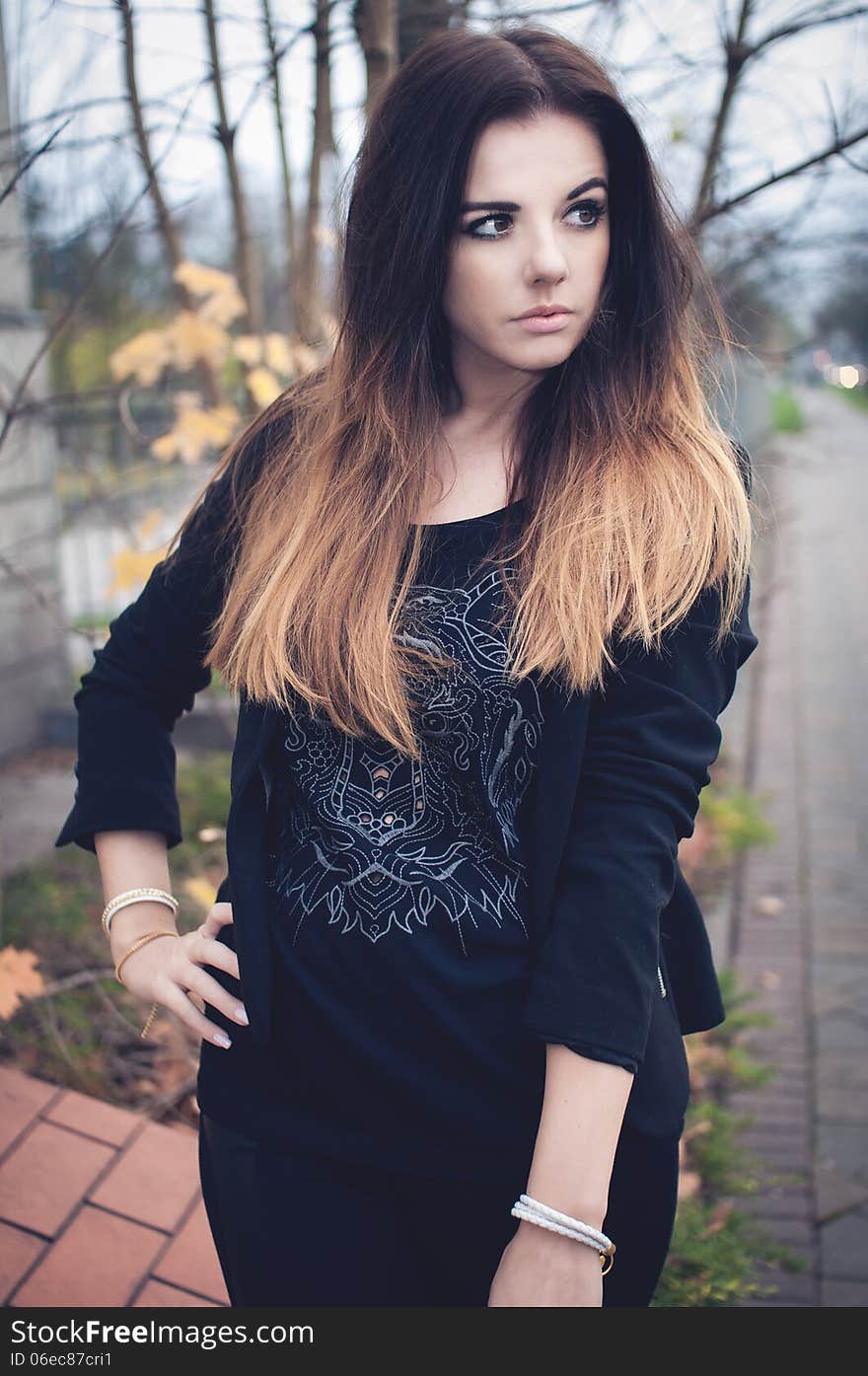 Beautiful brunette in black sweater. Beautiful brunette in black sweater