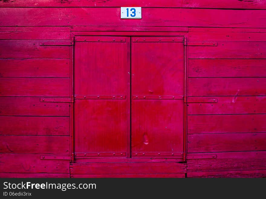 Vintage red window is lucky number, thirteen