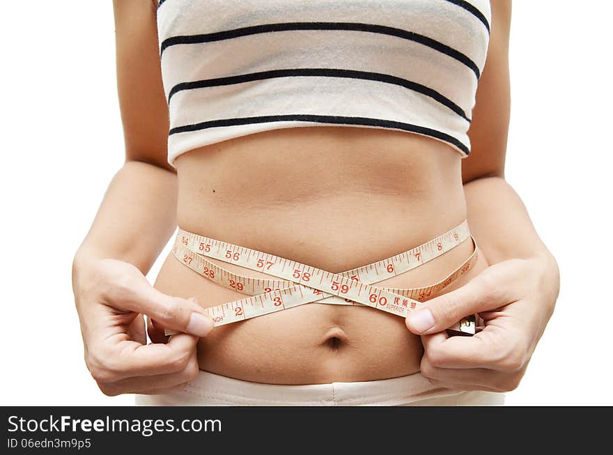 Fat female belly with measure tape