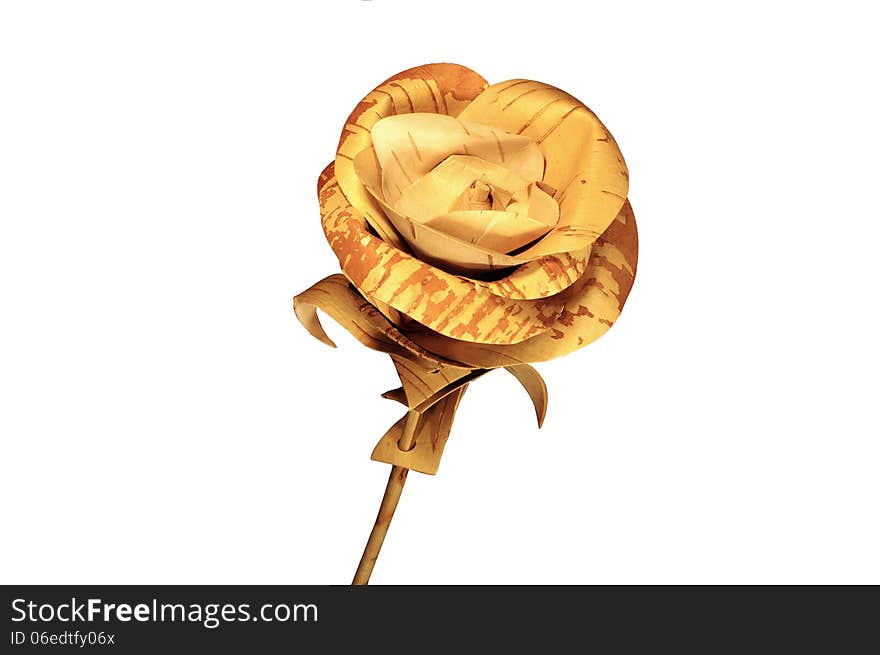 Rose Flower Made Of Birch Bark Isolated On White