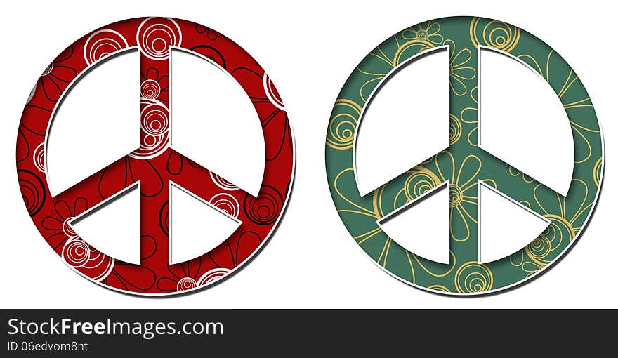 Peace Sign Red Black Green Golden Floral