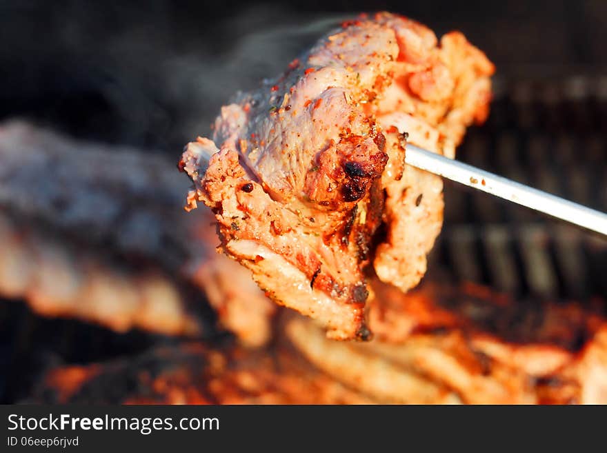 Pork fillet cooked on the grill