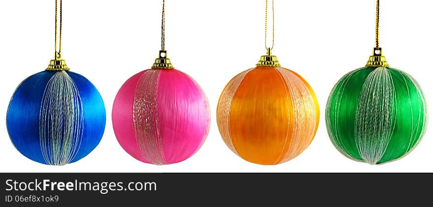 Four multicolored Christmas balls