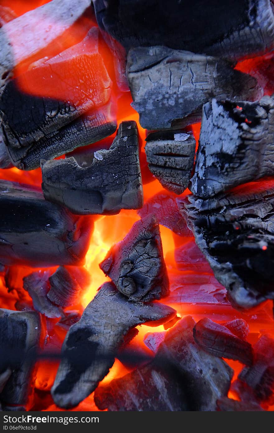 Burning and Glowing charcoal and flame in BBQ. Burning and Glowing charcoal and flame in BBQ