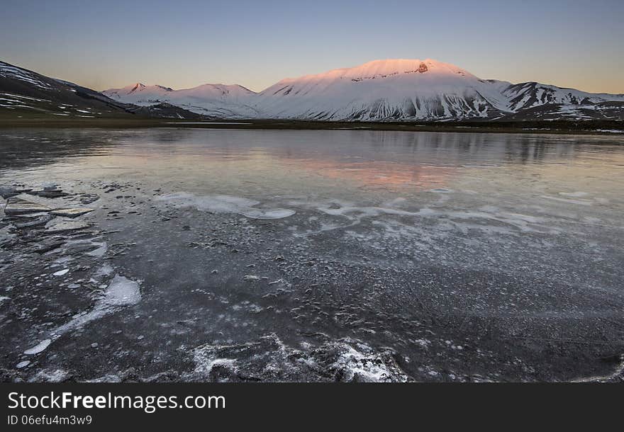 Ice land at the sunset