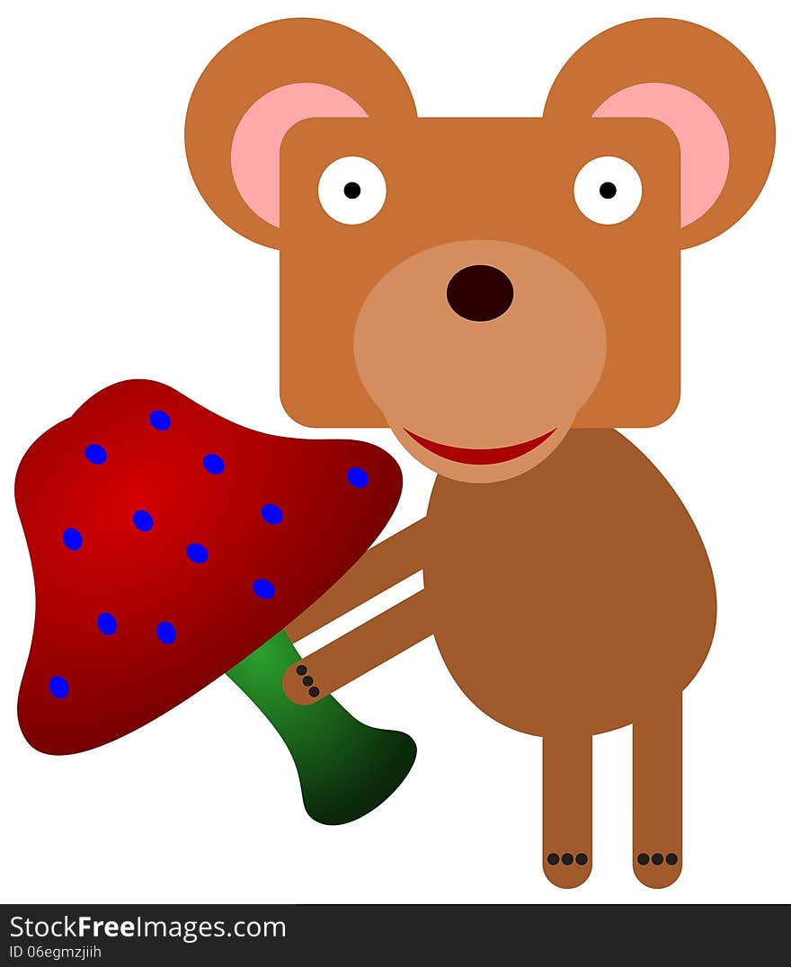 Illustration of a bear carrying a big mushroom. Illustration of a bear carrying a big mushroom