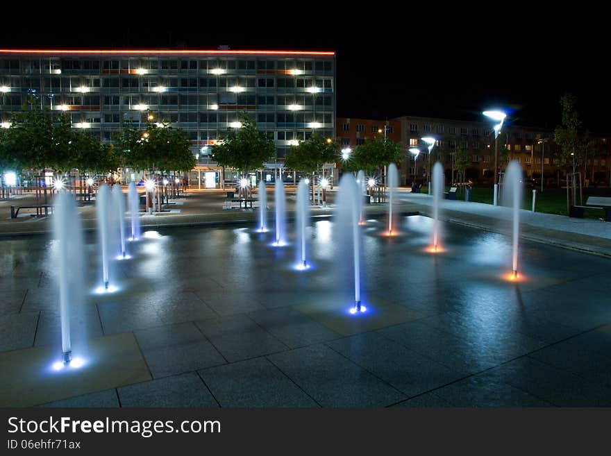 Night fountain in hradec kralove. Night fountain in hradec kralove