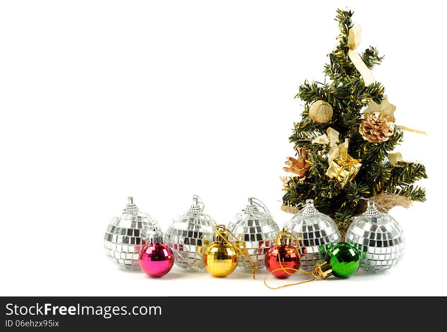 Christmas decoration balls and small xmas tree