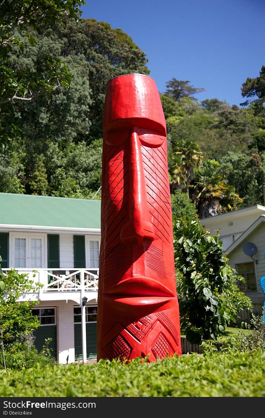 Ethnic sculptures in the Coromandel, New Zealand - travel and tourism.