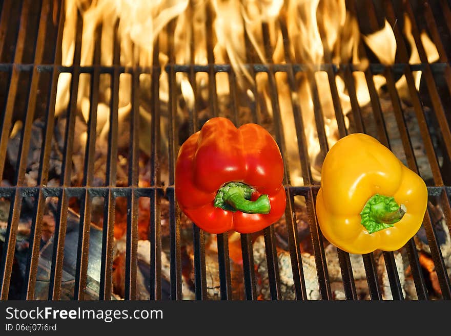 Colorful  Bell  peppers and hot grill