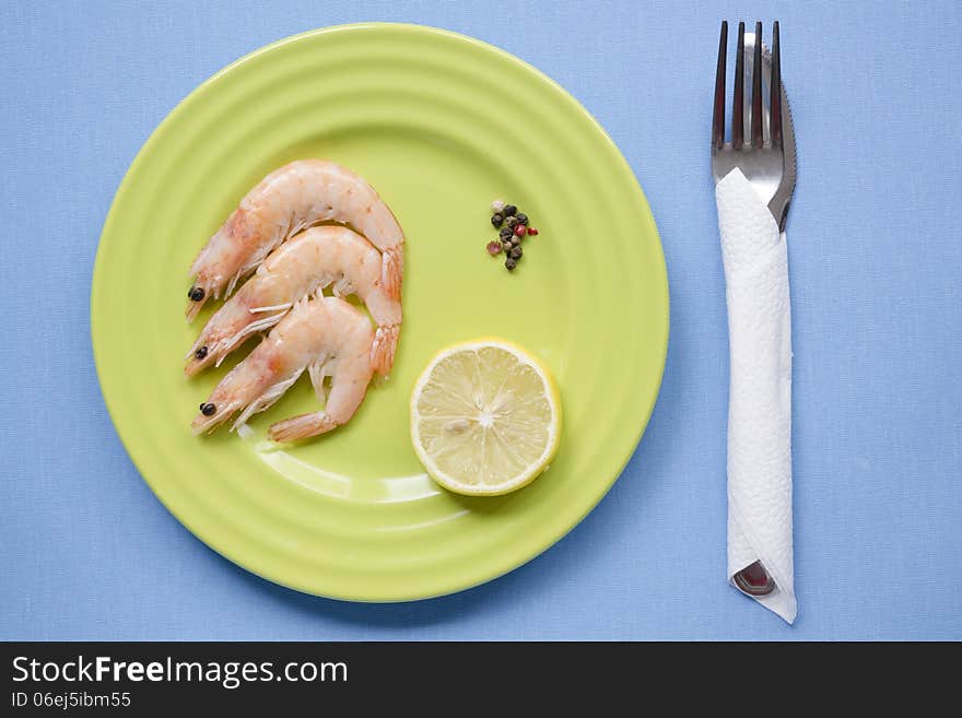 Shrimps Portion On Blue