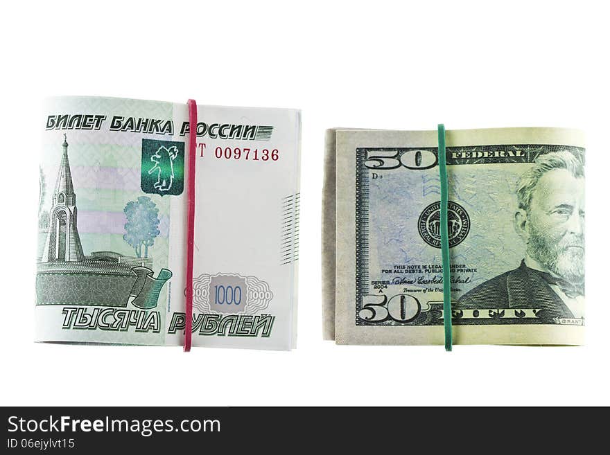 Two packs of 1000 - ruble and 50 - dollar