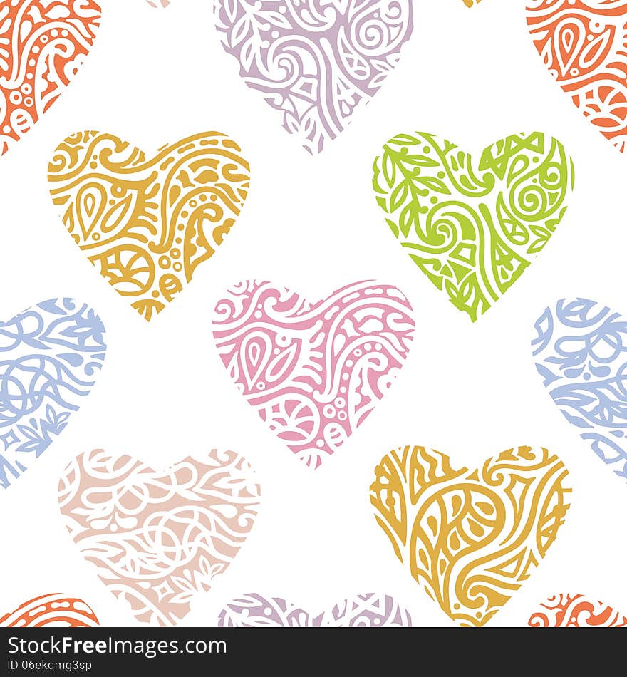 Colored hearts ornate seamless background. Colored hearts ornate seamless background