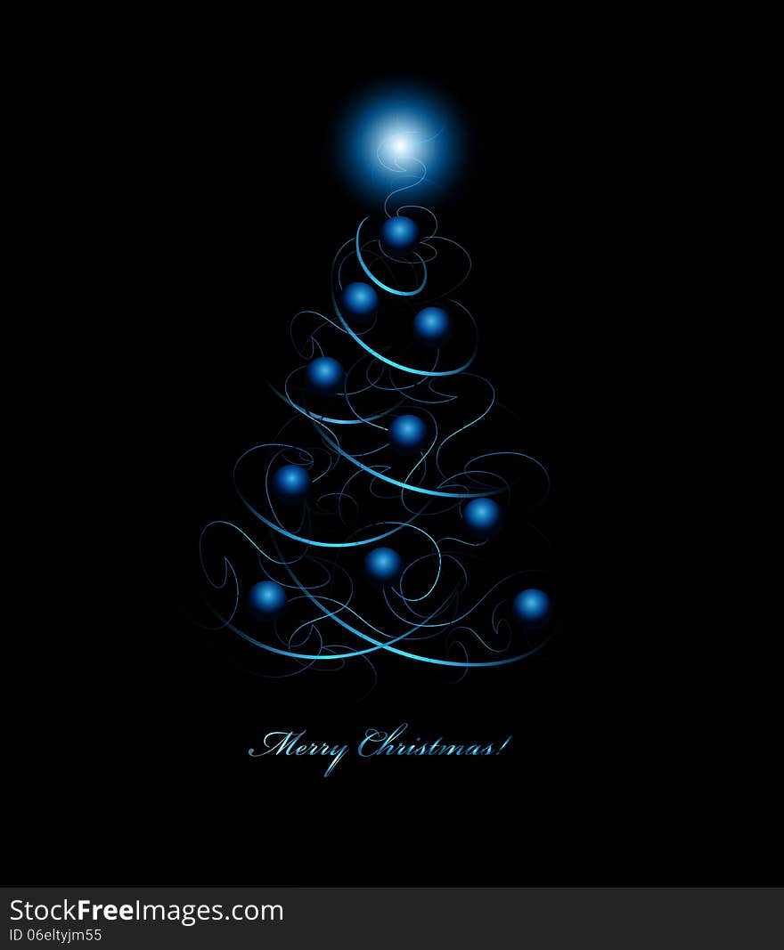 Christmas Tree With Star On A Black Background. AI10EPS file contains transparency effects and gradient mesh.