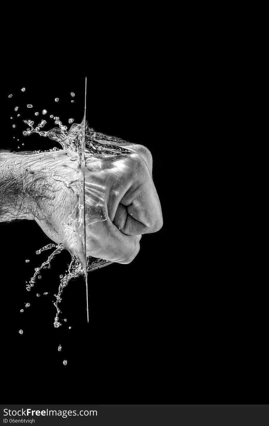 Splashing fist in black and white