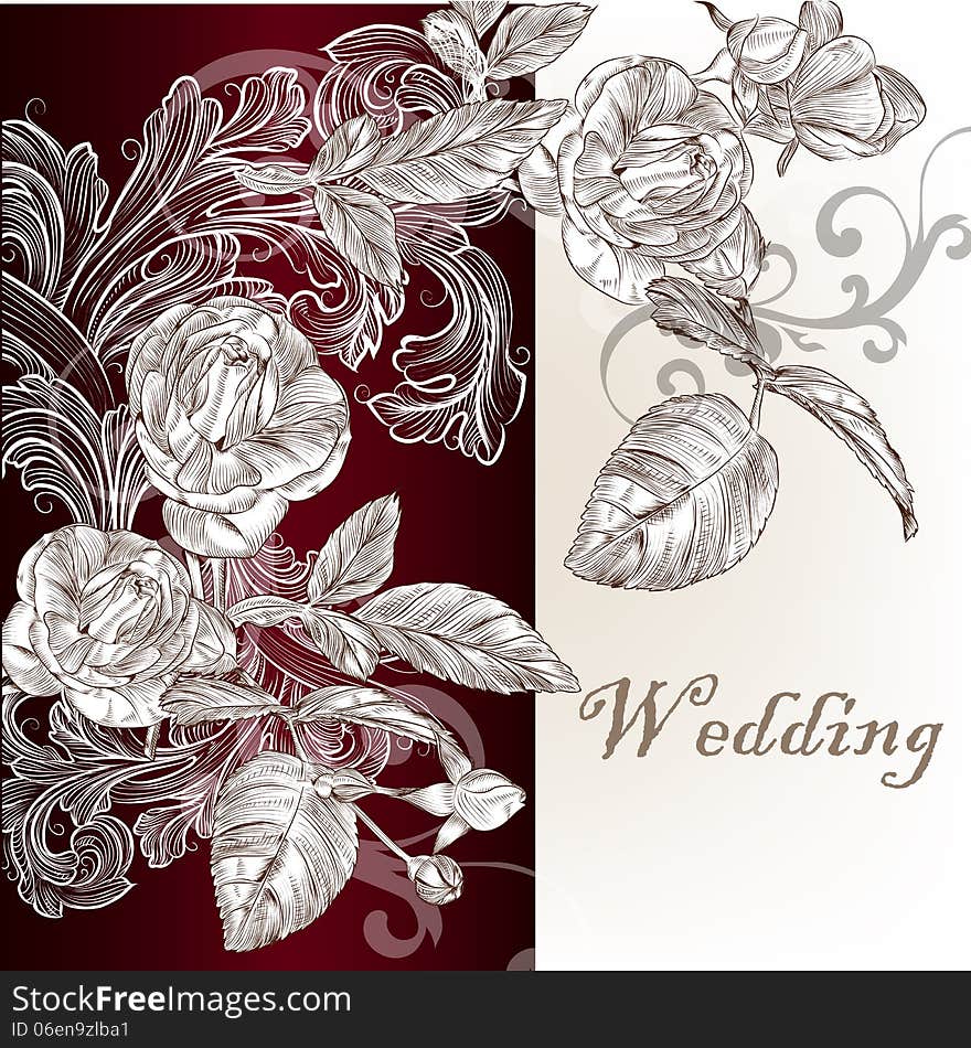 Wedding  Invitation Card With Roses