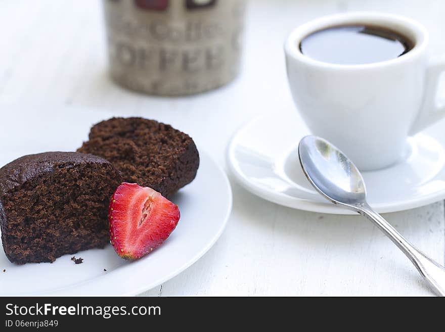 Ð¡hocolate Cake And Cup Of Coffee