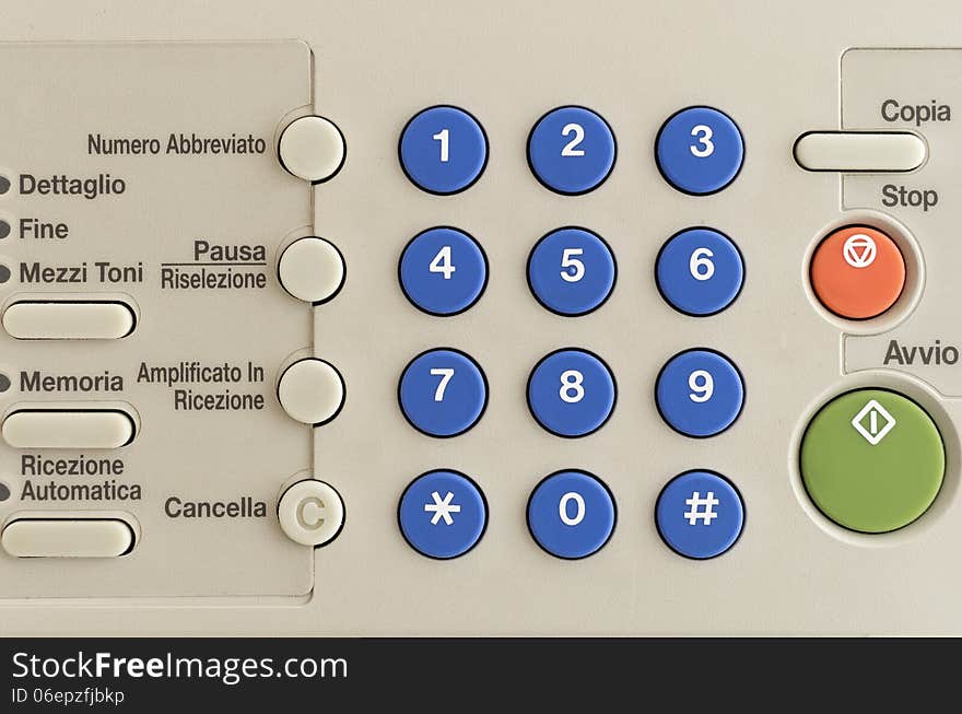 FRONT VIEW OF A FAX NUMBER BUTTONS. FRONT VIEW OF A FAX NUMBER BUTTONS