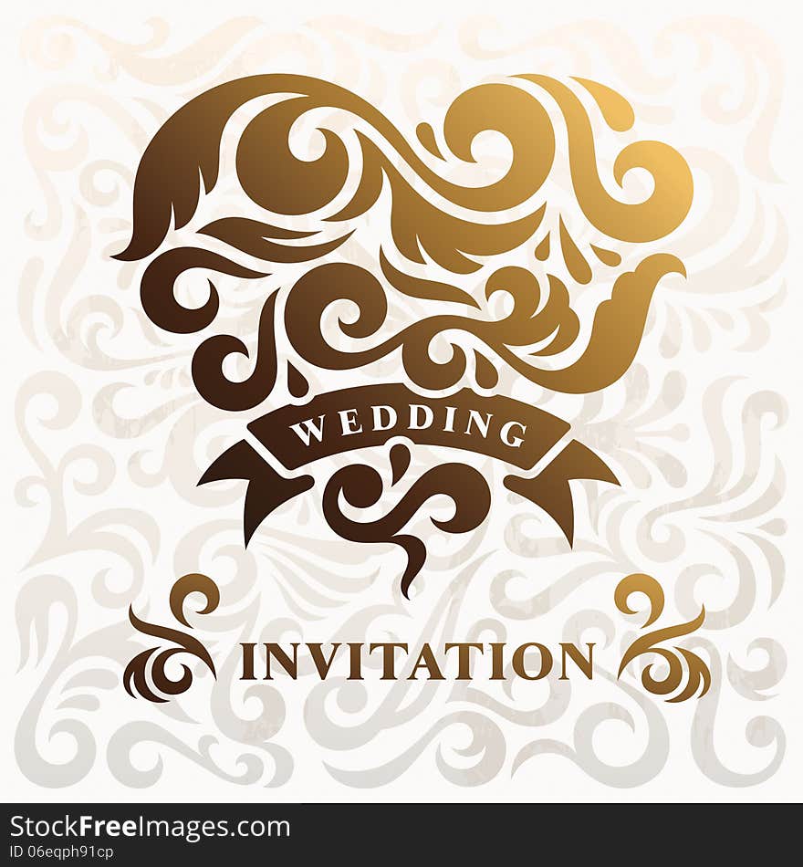 Wedding Invitation with Heart, vector illustration in vintage style