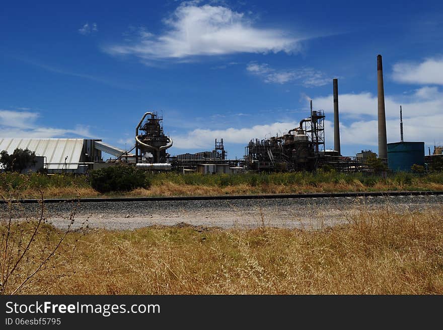 Oil and petrochemical refinery with train track