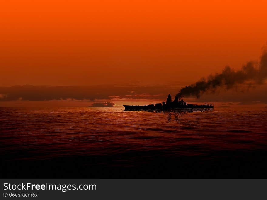 Battleship at sea