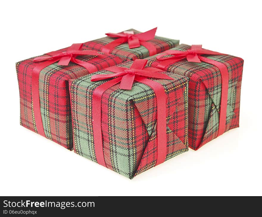 Arrange of four red gift box on white background. Arrange of four red gift box on white background