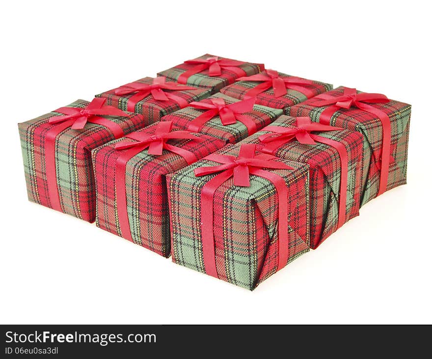 Arrange of four red gift box on white background. Arrange of four red gift box on white background