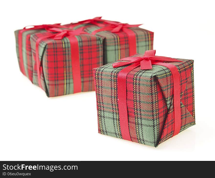 Red gift box separate from group on white background. Red gift box separate from group on white background