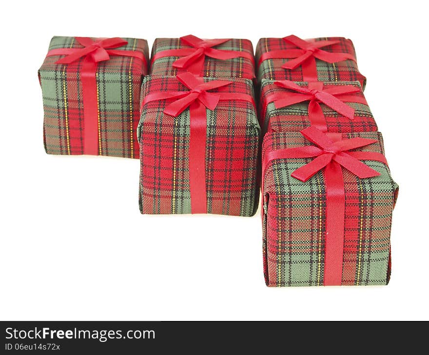 Step arrange in corner shape of red gift box on white background. Step arrange in corner shape of red gift box on white background