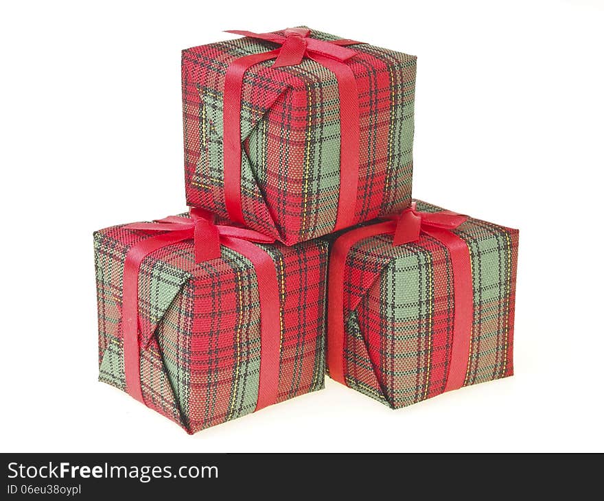 Step sequence stack of three decorate red gift box on white background. Step sequence stack of three decorate red gift box on white background