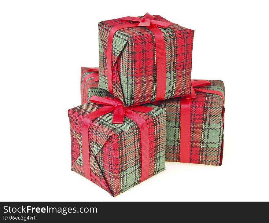 Decoration stack of red gift box set on white background. Decoration stack of red gift box set on white background