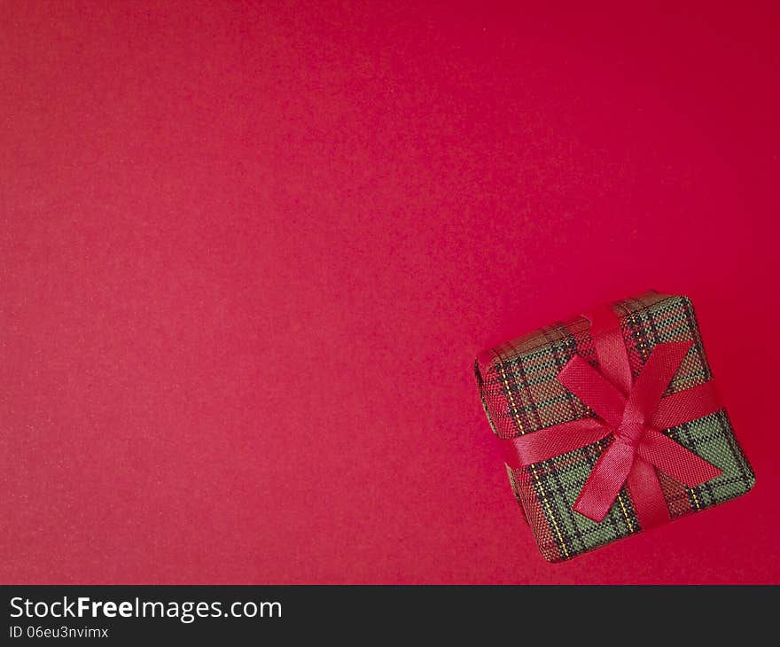 Red gift box decorate on red background. Red gift box decorate on red background