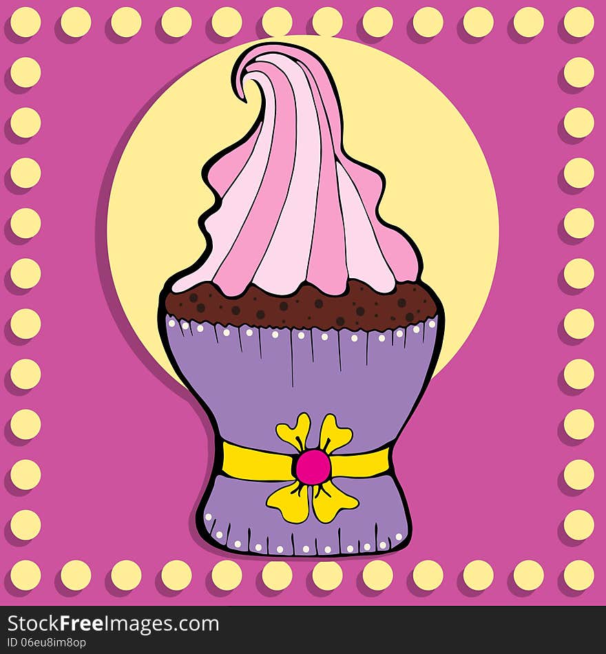 Simple figure single cupcake in vintage style, vector. Simple figure single cupcake in vintage style, vector