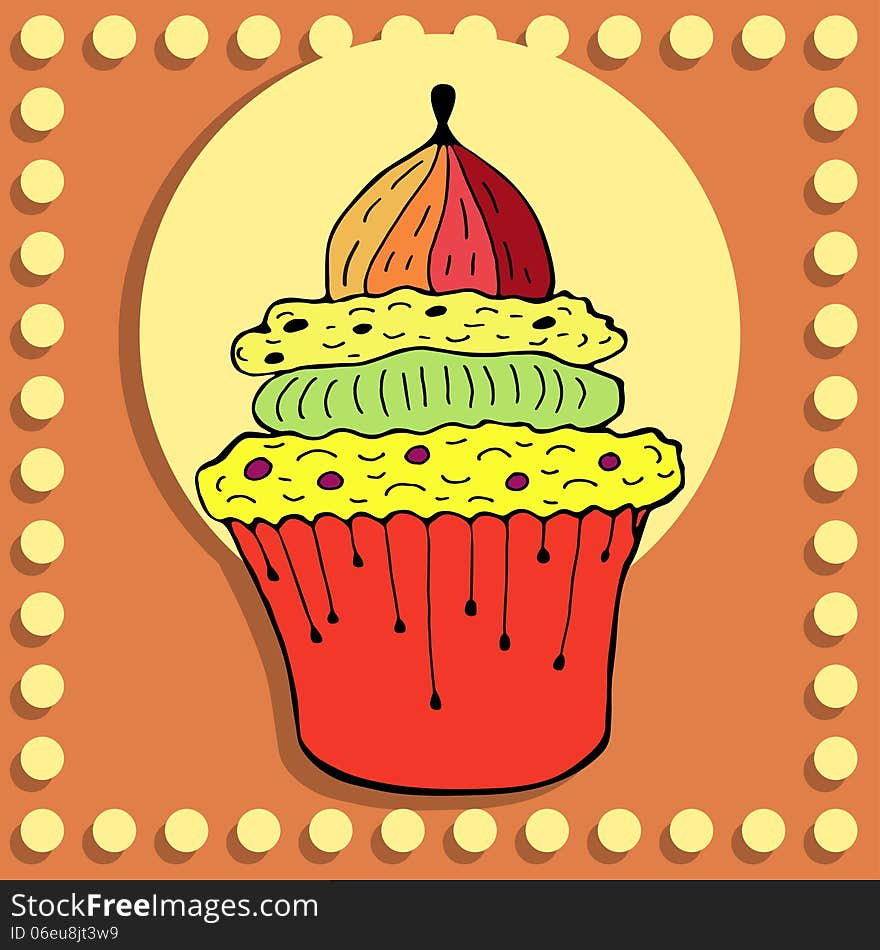 Simple figure single cupcake in vintage style, vector. Simple figure single cupcake in vintage style, vector