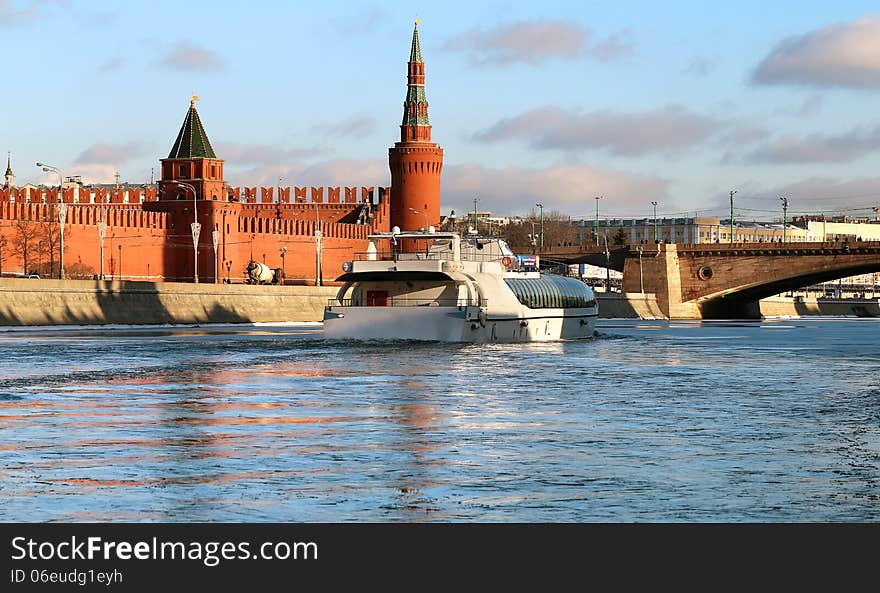 Beautiful winter landscape with river Kremlin towers in Moscow. Beautiful winter landscape with river Kremlin towers in Moscow